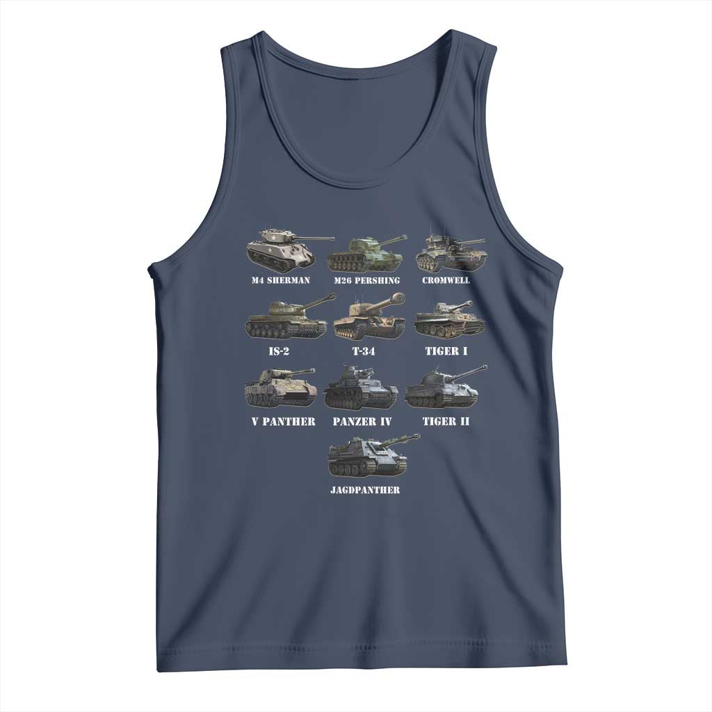 WW2 Tanks Tank Top M4 Sherman Panzer IV Tiger II T-34 History Buff TS02 Navy Print Your Wear