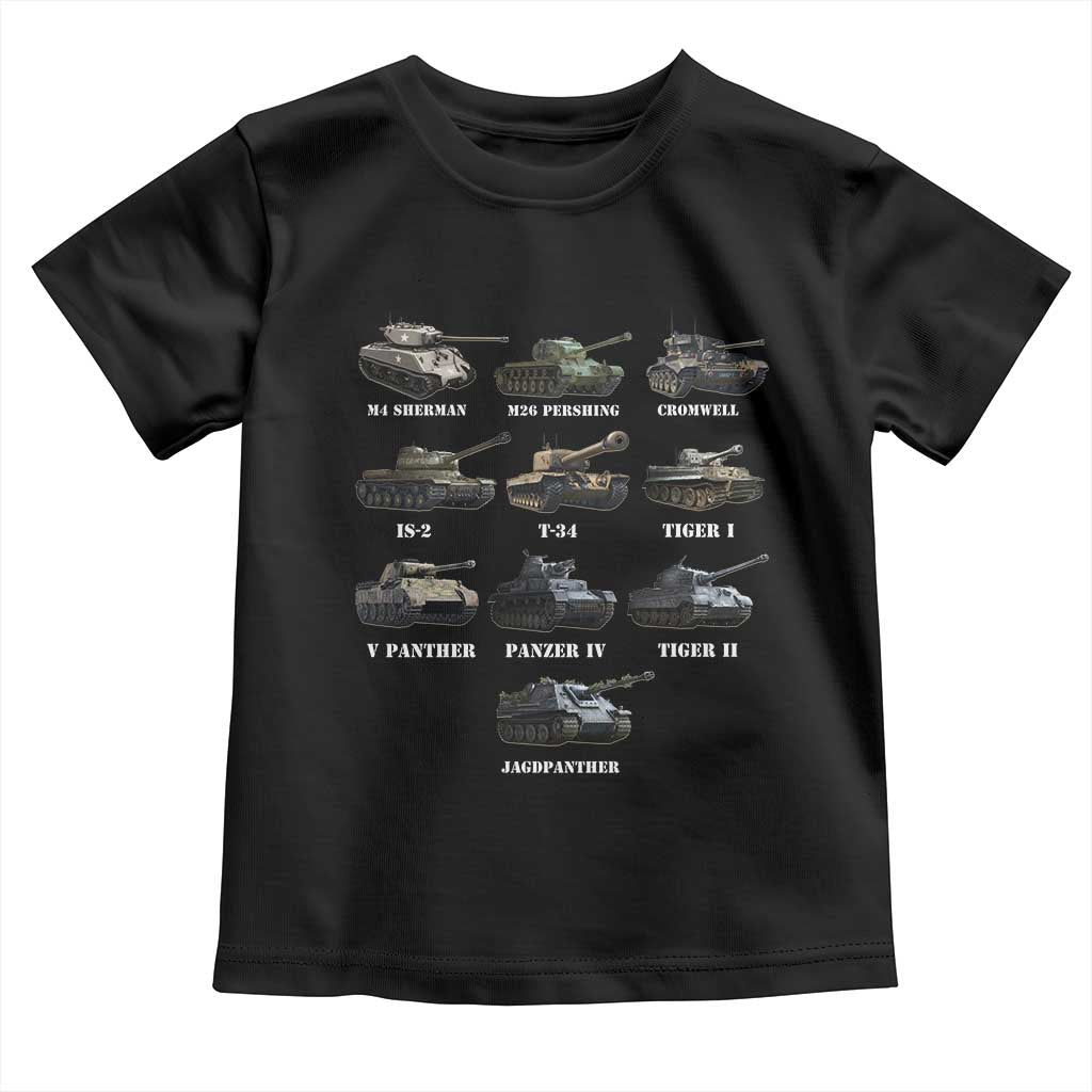 WW2 Tanks Toddler T Shirt M4 Sherman Panzer IV Tiger II T-34 History Buff TS02 Black Print Your Wear