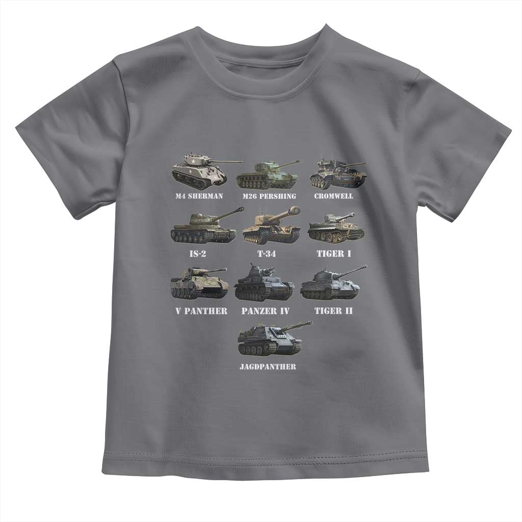WW2 Tanks Toddler T Shirt M4 Sherman Panzer IV Tiger II T-34 History Buff TS02 Charcoal Print Your Wear