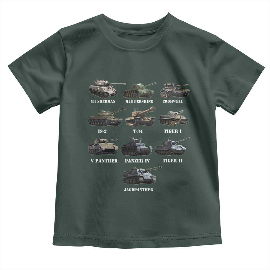WW2 Tanks Toddler T Shirt M4 Sherman Panzer IV Tiger II T-34 History Buff TS02 Dark Forest Green Print Your Wear