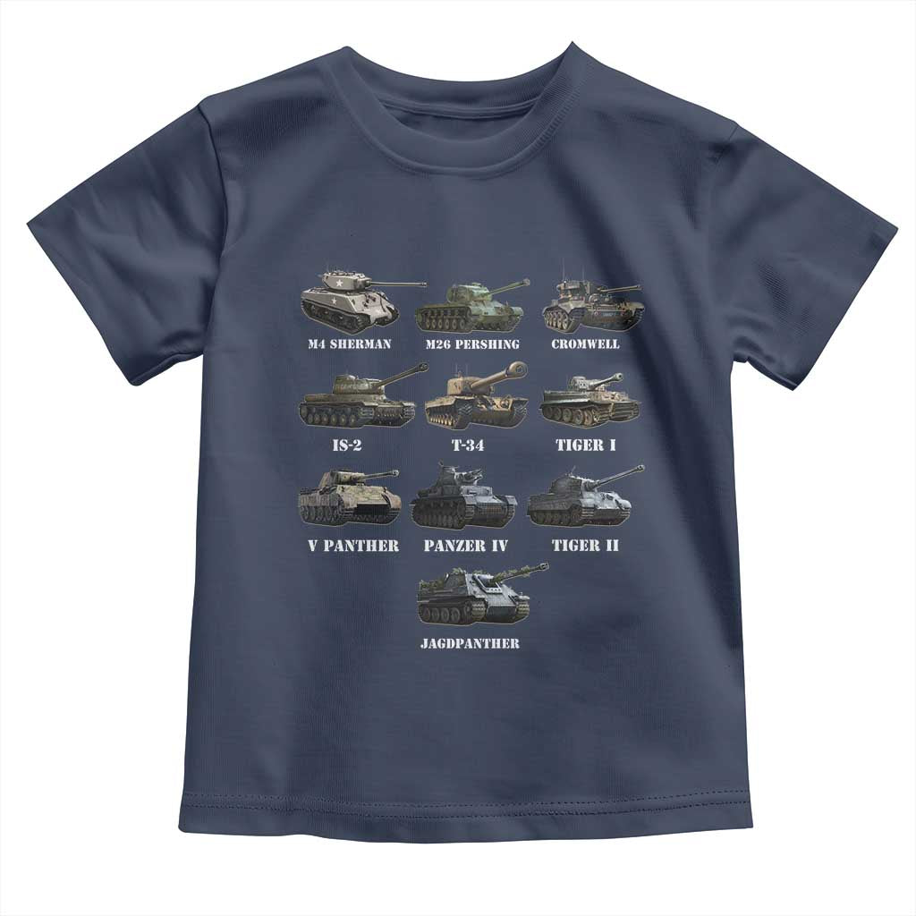 WW2 Tanks Toddler T Shirt M4 Sherman Panzer IV Tiger II T-34 History Buff TS02 Navy Print Your Wear