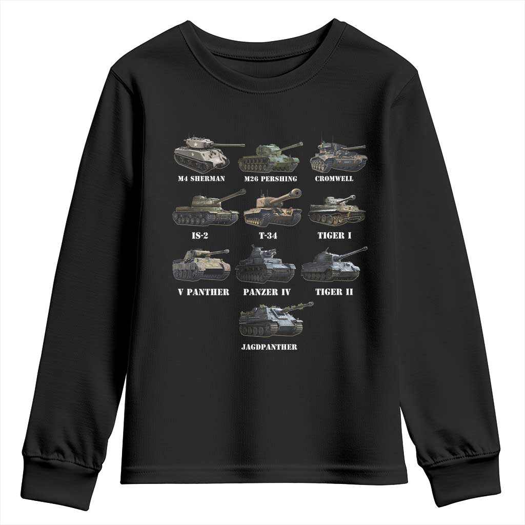 WW2 Tanks Youth Sweatshirt M4 Sherman Panzer IV Tiger II T-34 History Buff TS02 Black Print Your Wear