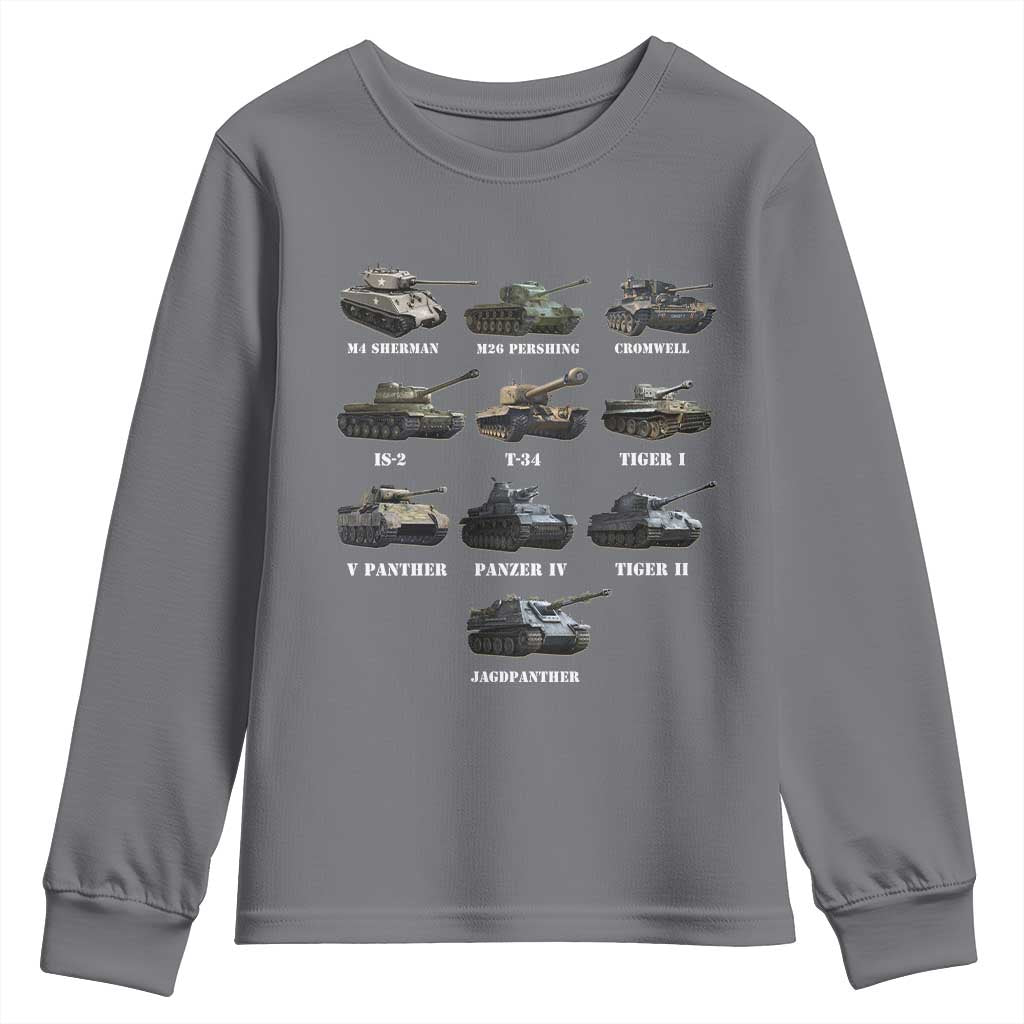 WW2 Tanks Youth Sweatshirt M4 Sherman Panzer IV Tiger II T-34 History Buff TS02 Charcoal Print Your Wear