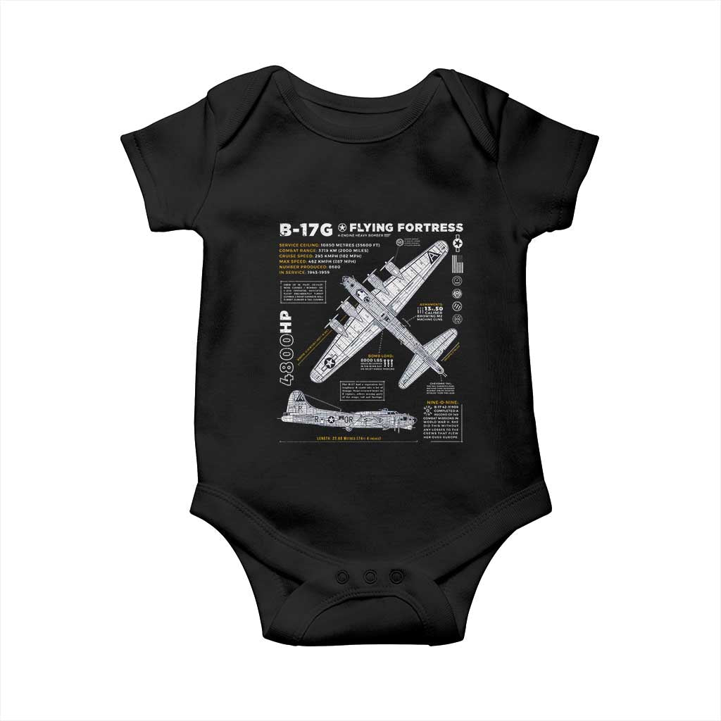 B-17 Flying Fortress Baby Onesie WW2 B-17G Bomber Vintage Aviation TS02 Black Print Your Wear