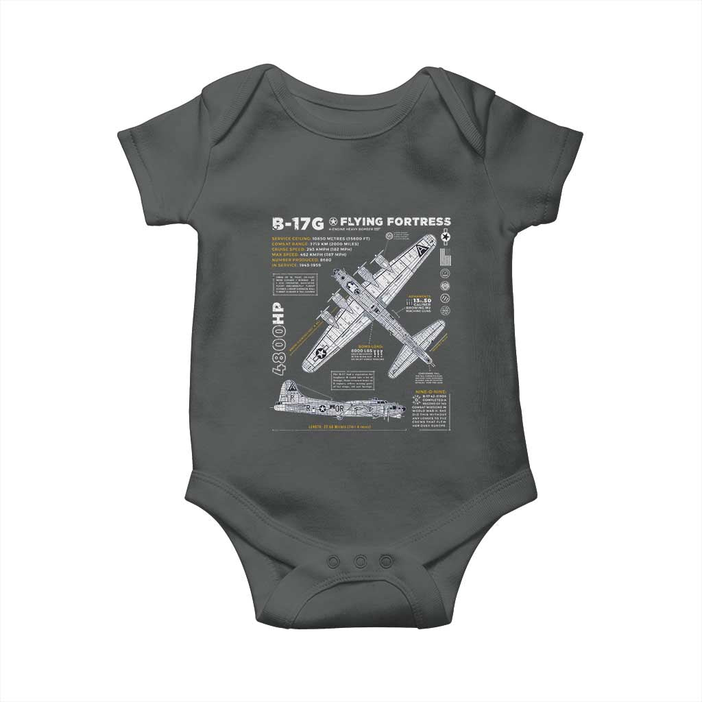 B-17 Flying Fortress Baby Onesie WW2 B-17G Bomber Vintage Aviation TS02 Dark Heather Print Your Wear