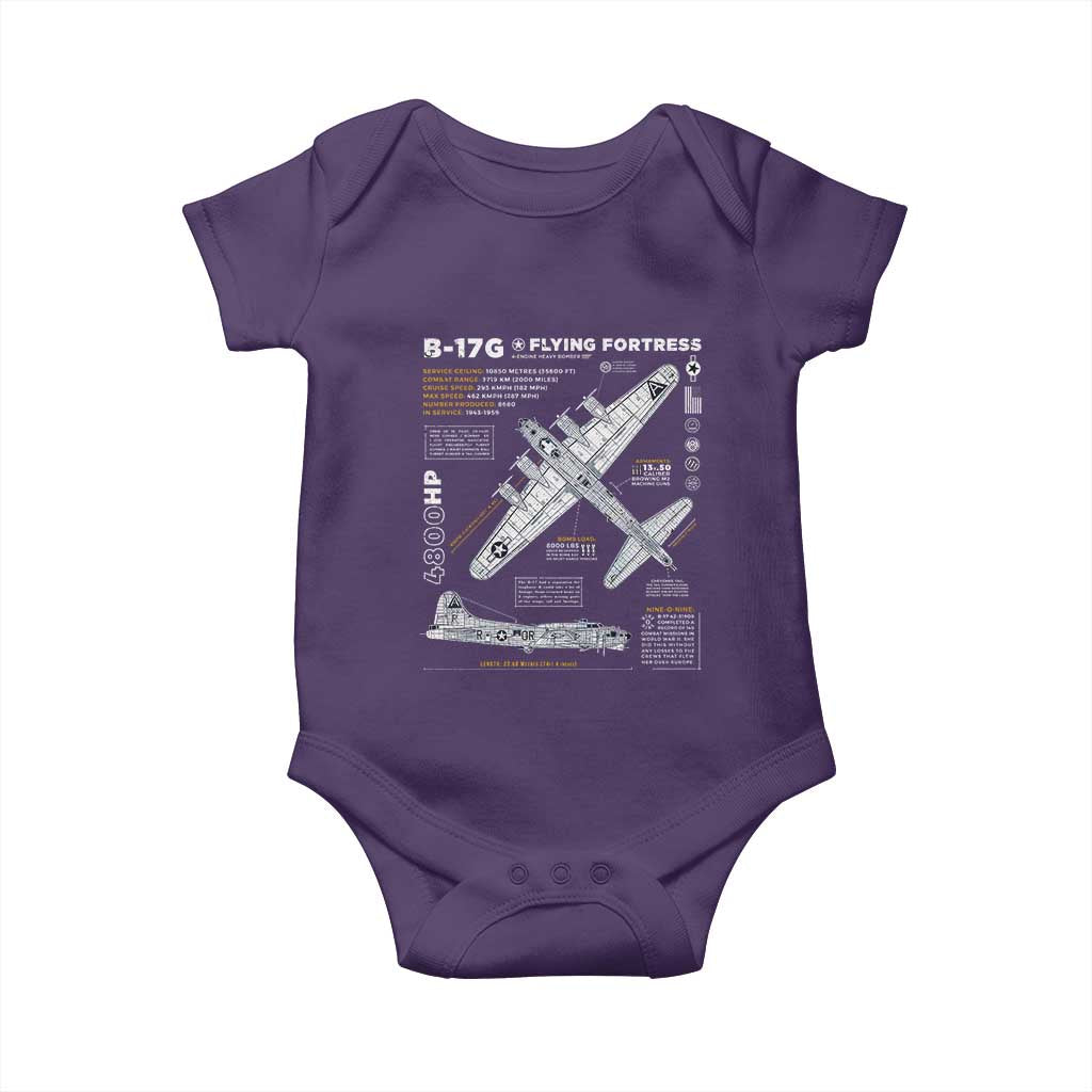 B-17 Flying Fortress Baby Onesie WW2 B-17G Bomber Vintage Aviation TS02 Purple Print Your Wear