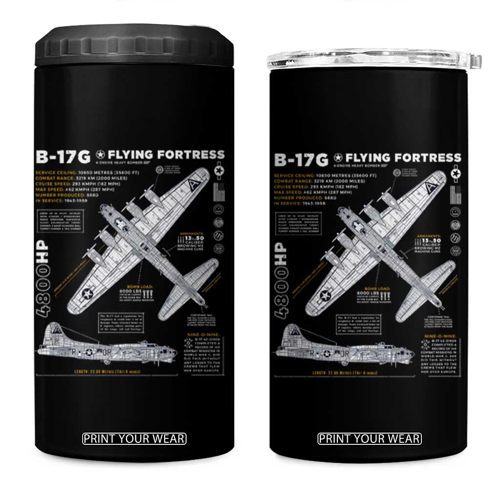 B-17 Flying Fortress 4 in 1 Can Cooler Tumbler WW2 B-17G Bomber Vintage Aviation TS02 One Size: 16 oz Black Print Your Wear