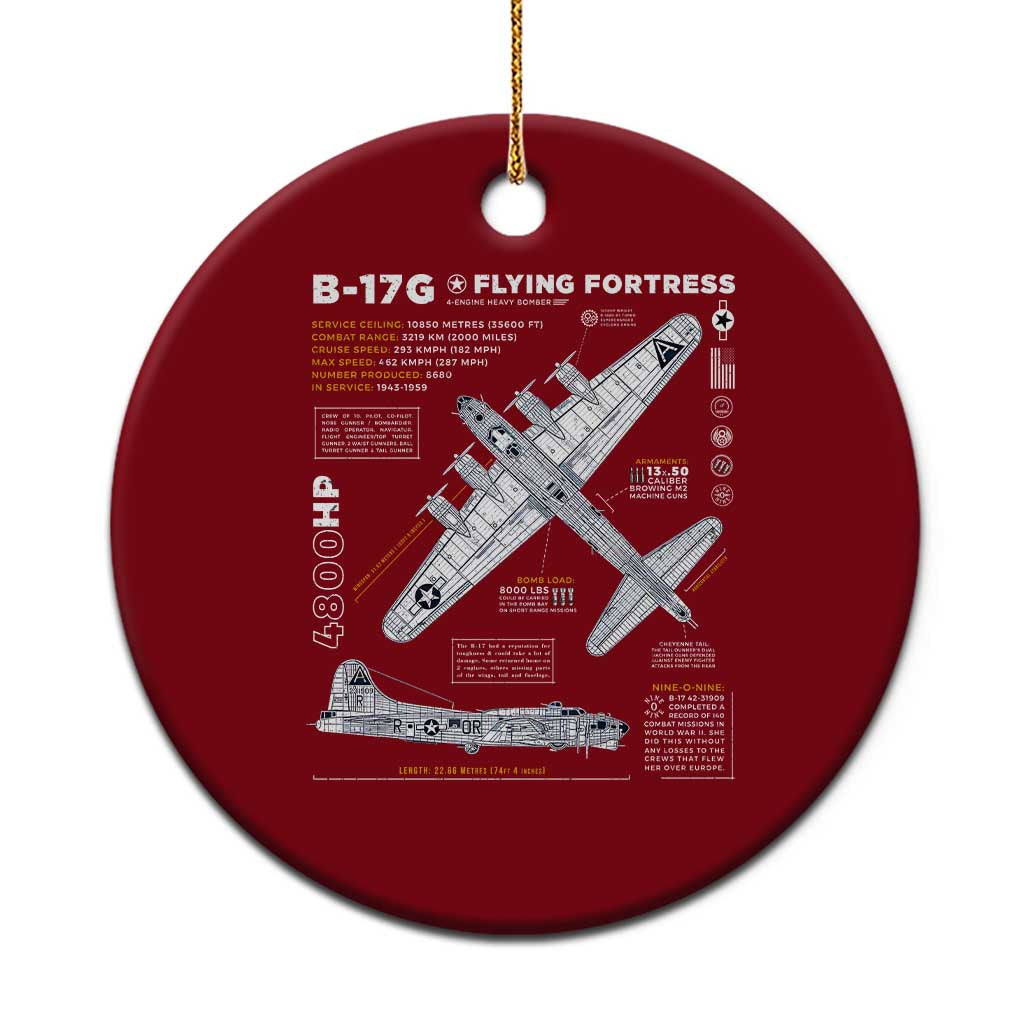 B-17 Flying Fortress Ceramic Ornament WW2 B-17G Bomber Vintage Aviation TS02 1pc Red Print Your Wear