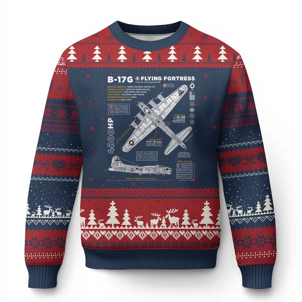 B-17 Flying Fortress Ugly Christmas Sweater WW2 B-17G Bomber Vintage Aviation TS02 Navy Red Print Your Wear