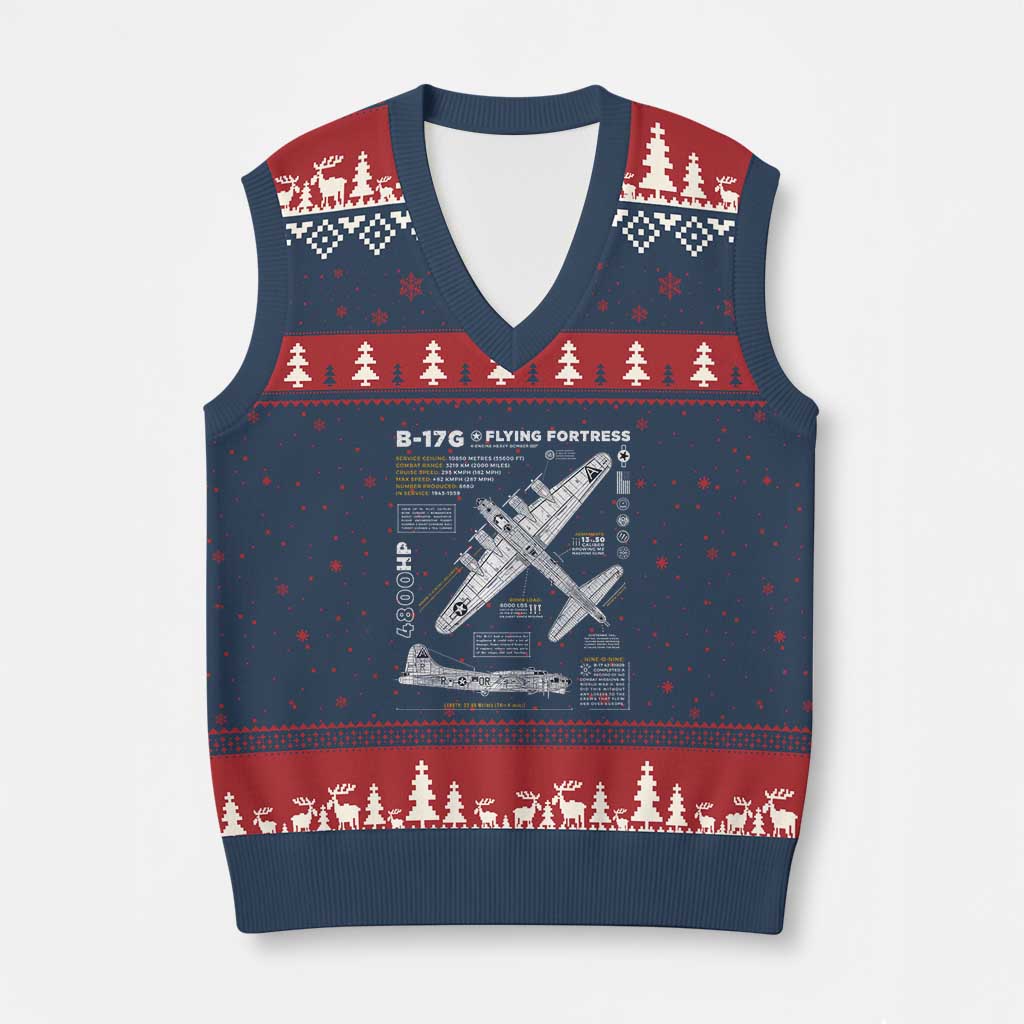 B-17 Flying Fortress V-Neck Knit Sweater Vest WW2 B-17G Bomber Vintage Aviation TS02 Navy Red Print Your Wear