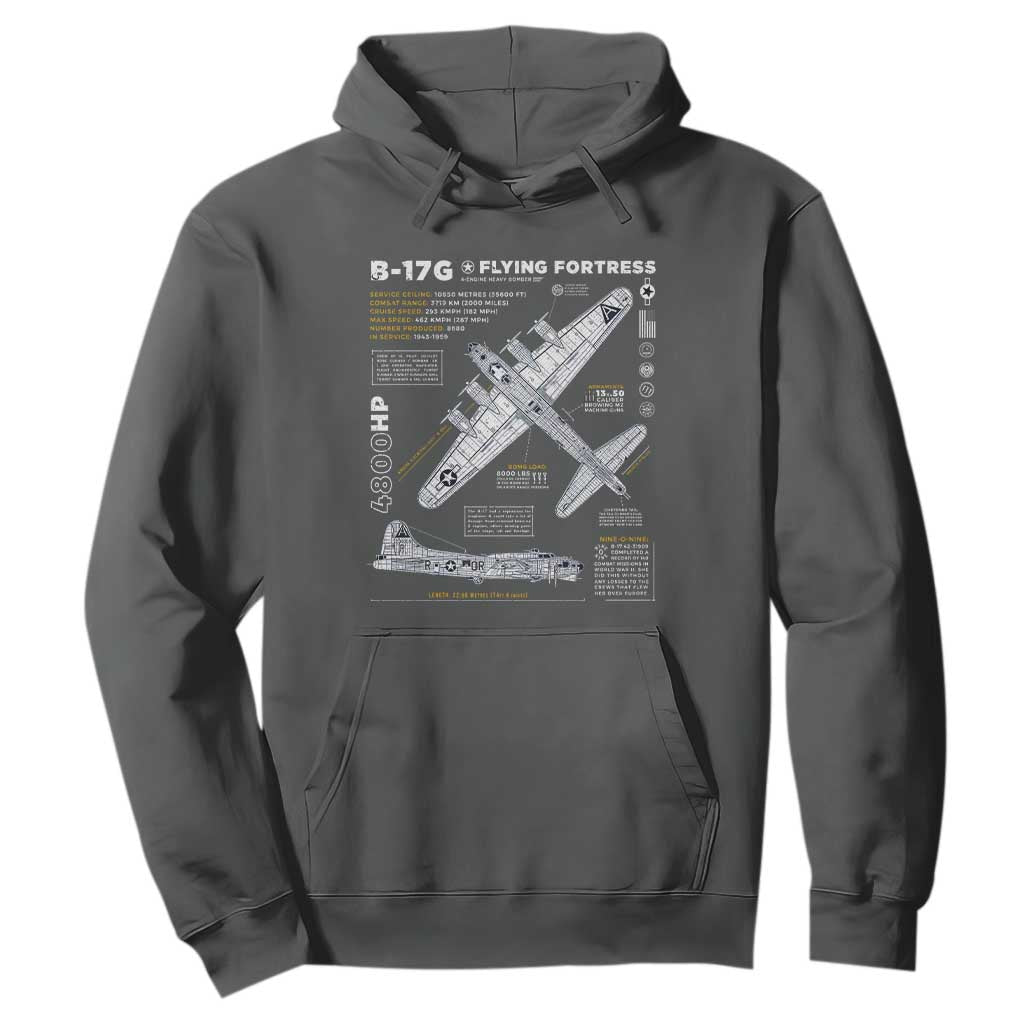 B-17 Flying Fortress Hoodie WW2 B-17G Bomber Vintage Aviation TS02 Dark Heather Print Your Wear