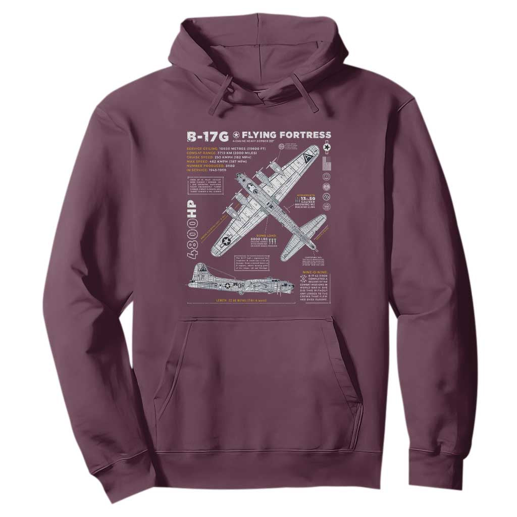 B-17 Flying Fortress Hoodie WW2 B-17G Bomber Vintage Aviation TS02 Maroon Print Your Wear