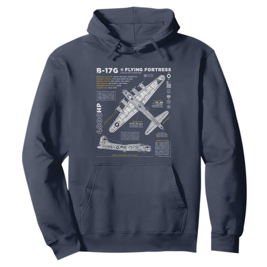 B-17 Flying Fortress Hoodie WW2 B-17G Bomber Vintage Aviation TS02 Navy Print Your Wear