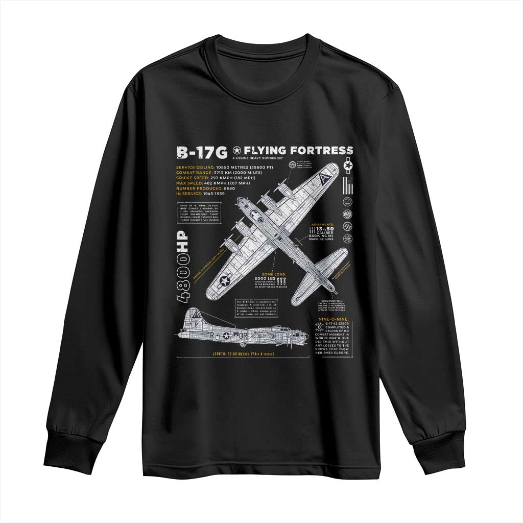 B-17 Flying Fortress Long Sleeve Shirt WW2 B-17G Bomber Vintage Aviation TS02 Black Print Your Wear