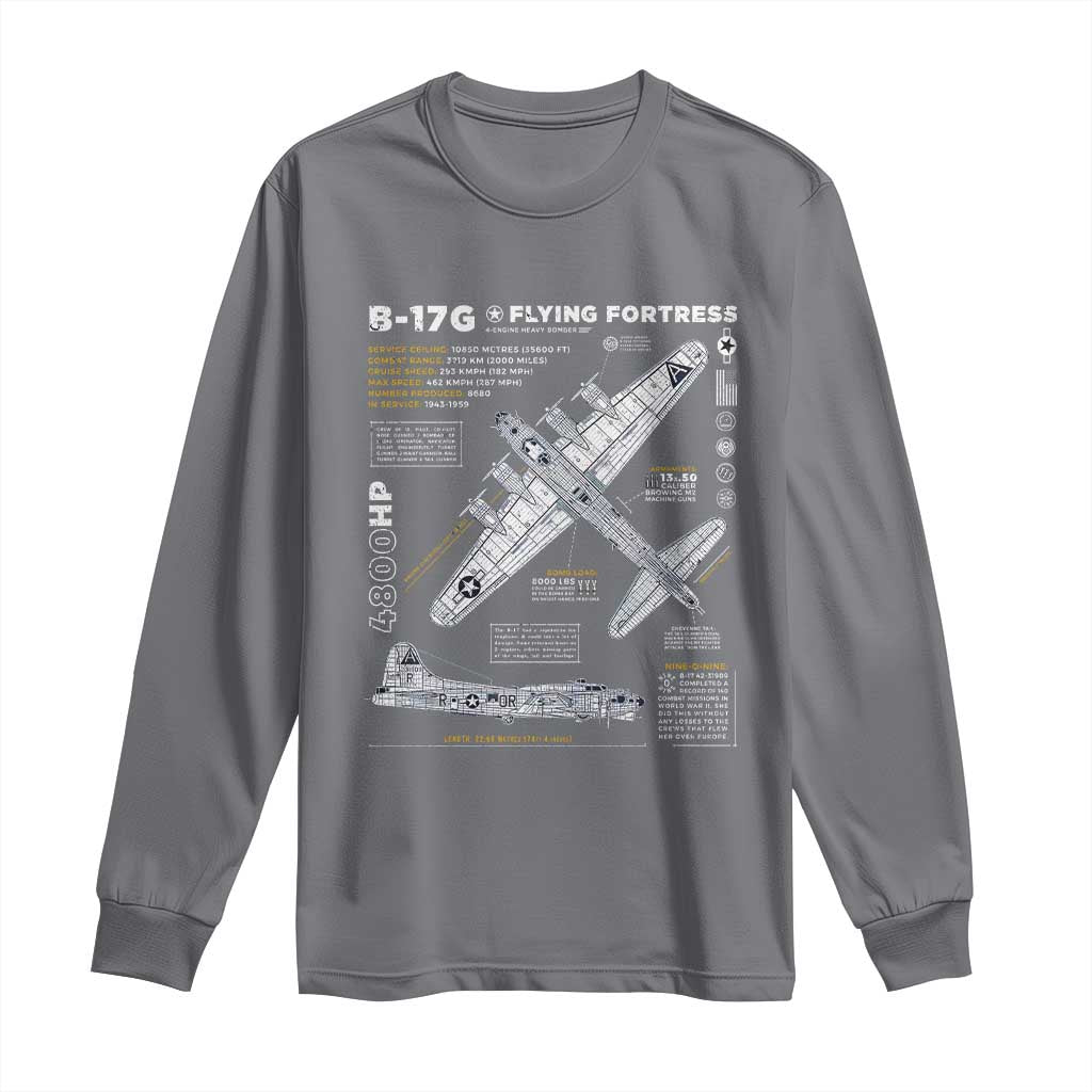 B-17 Flying Fortress Long Sleeve Shirt WW2 B-17G Bomber Vintage Aviation TS02 Charcoal Print Your Wear