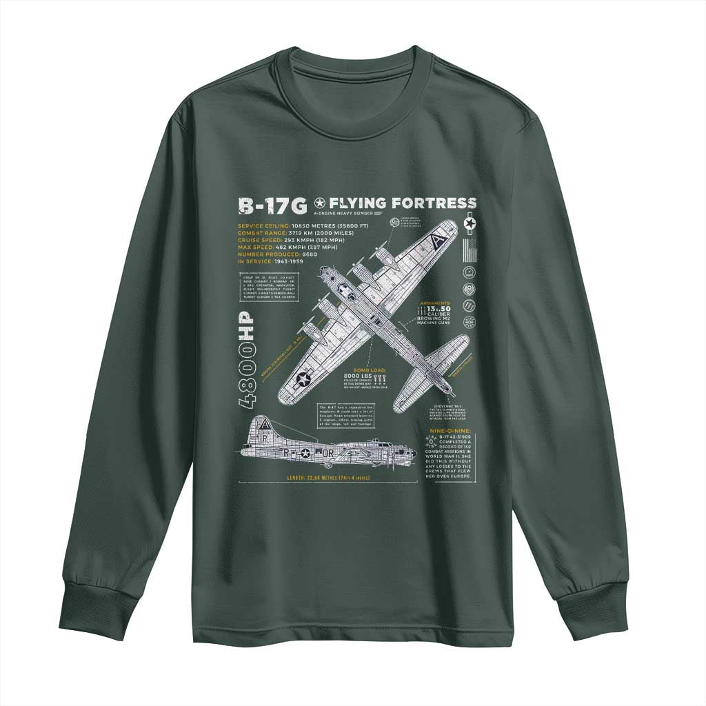 B-17 Flying Fortress Long Sleeve Shirt WW2 B-17G Bomber Vintage Aviation TS02 Dark Forest Green Print Your Wear