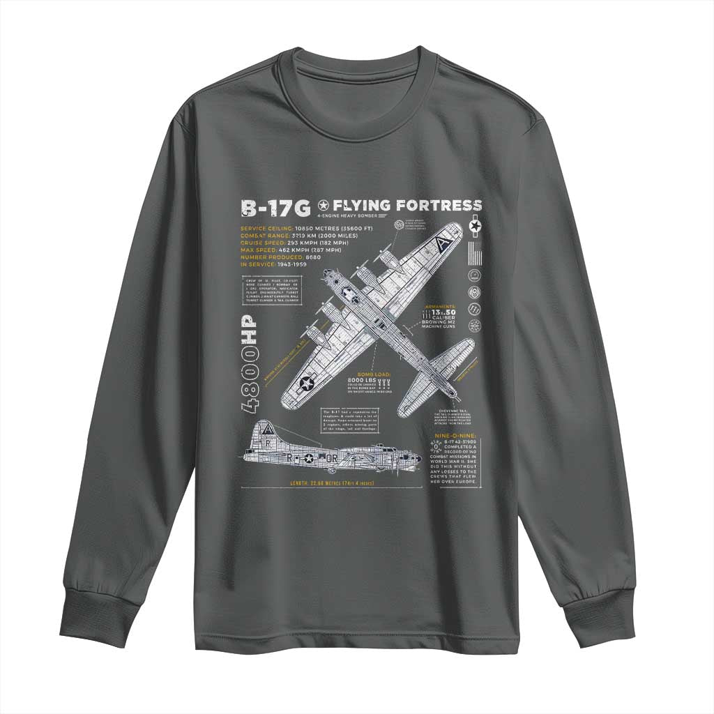 B-17 Flying Fortress Long Sleeve Shirt WW2 B-17G Bomber Vintage Aviation TS02 Dark Heather Print Your Wear