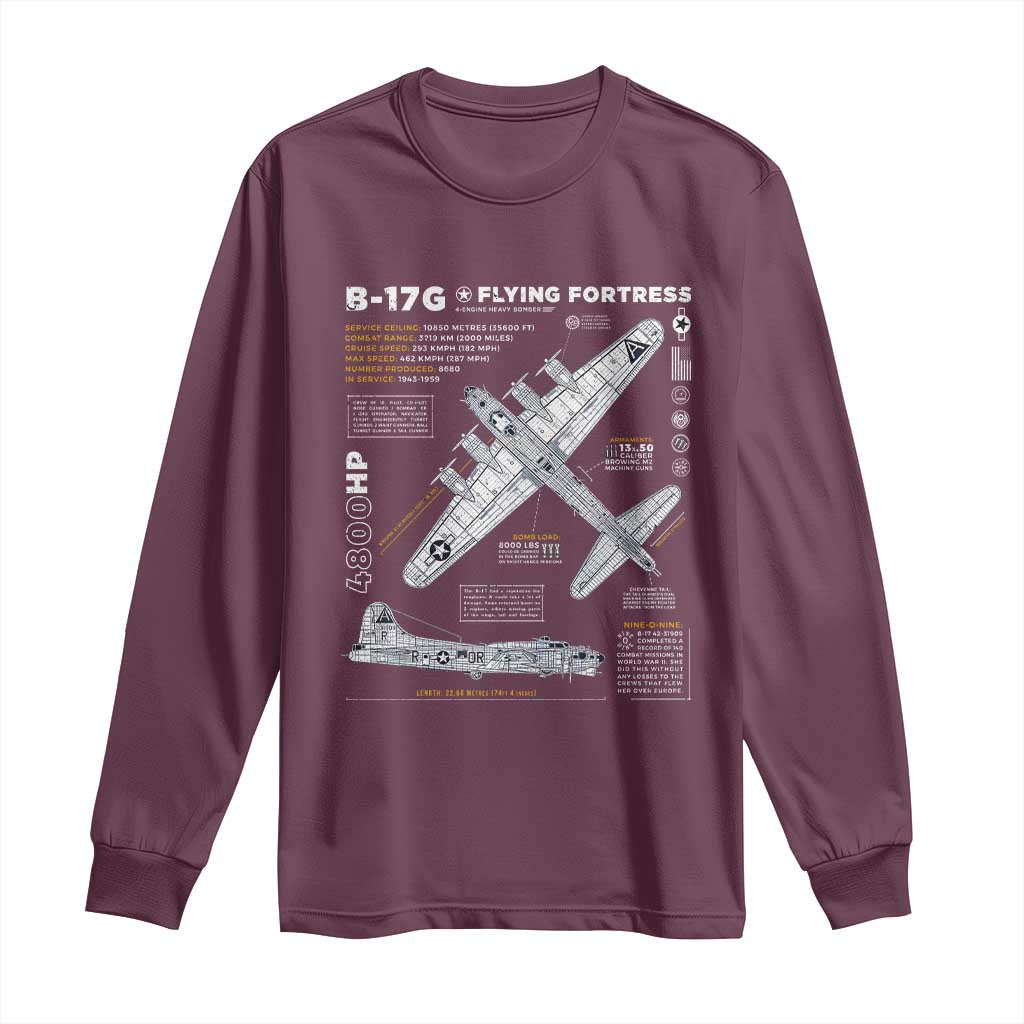 B-17 Flying Fortress Long Sleeve Shirt WW2 B-17G Bomber Vintage Aviation TS02 Maroon Print Your Wear