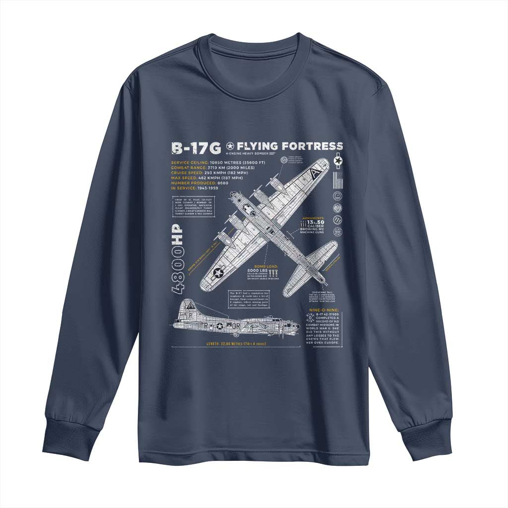 B-17 Flying Fortress Long Sleeve Shirt WW2 B-17G Bomber Vintage Aviation TS02 Navy Print Your Wear