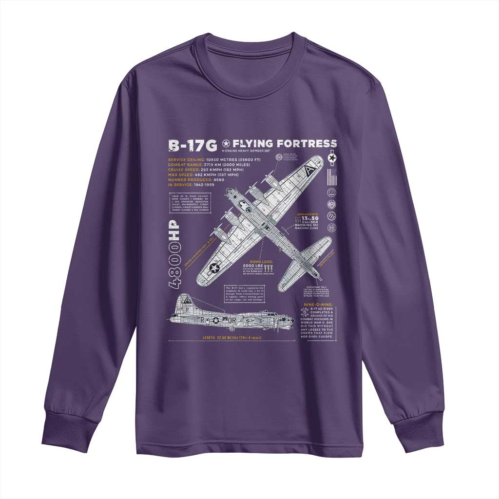B-17 Flying Fortress Long Sleeve Shirt WW2 B-17G Bomber Vintage Aviation TS02 Purple Print Your Wear