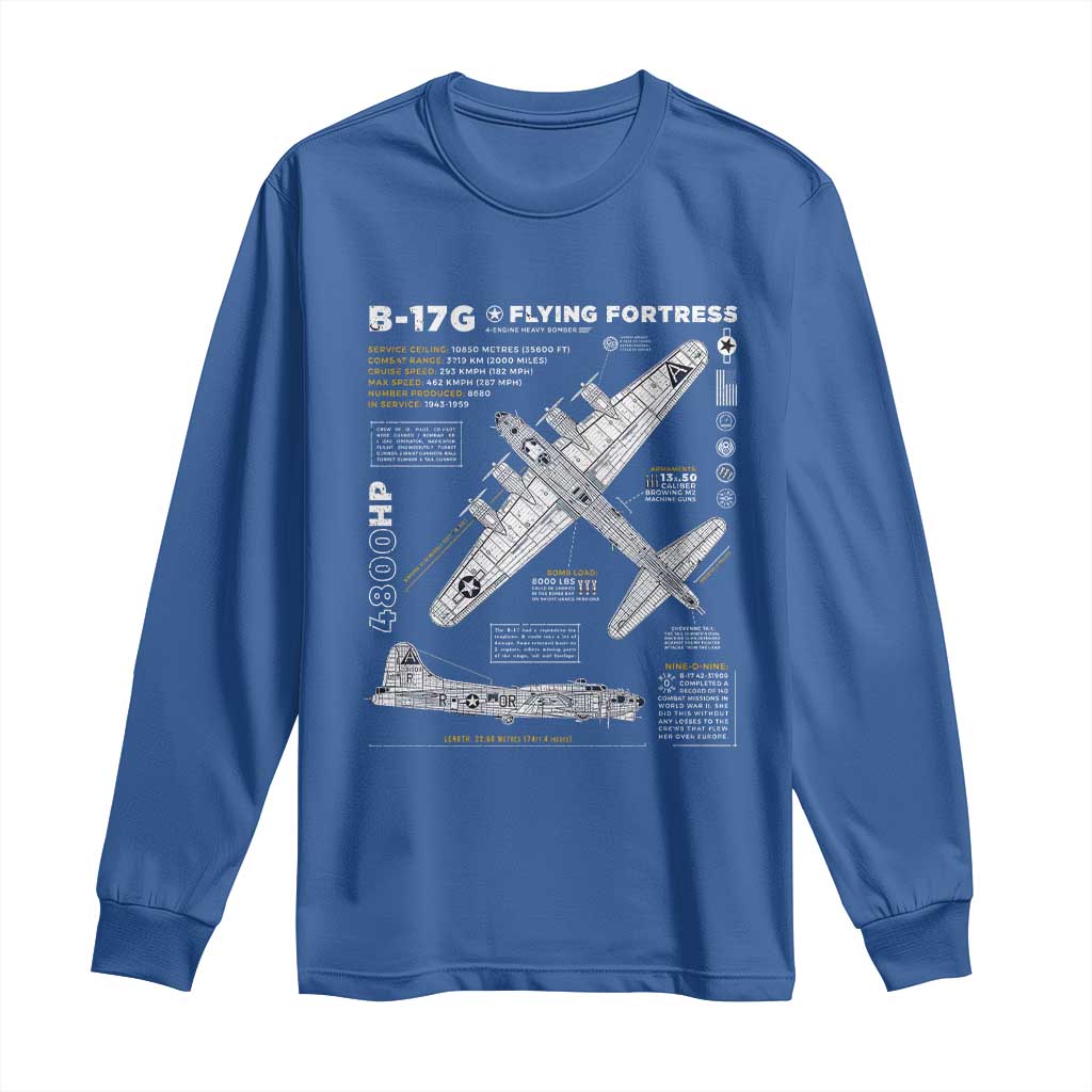 B-17 Flying Fortress Long Sleeve Shirt WW2 B-17G Bomber Vintage Aviation TS02 Royal Blue Print Your Wear