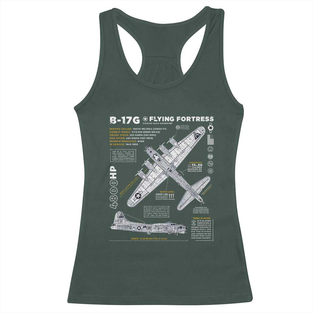 B-17 Flying Fortress Racerback Tank Top WW2 B-17G Bomber Vintage Aviation TS02 Dark Forest Green Print Your Wear