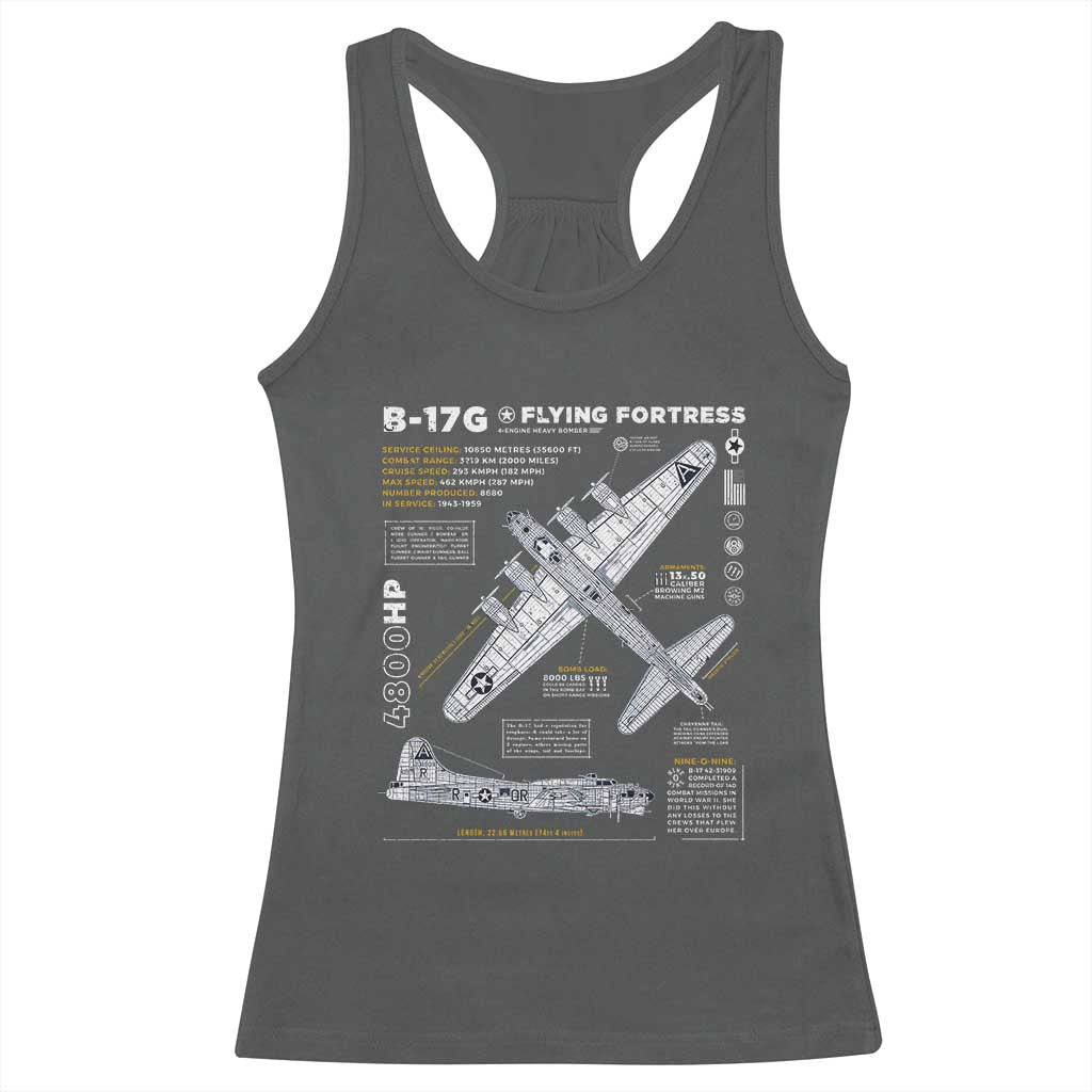 B-17 Flying Fortress Racerback Tank Top WW2 B-17G Bomber Vintage Aviation TS02 Dark Heather Print Your Wear