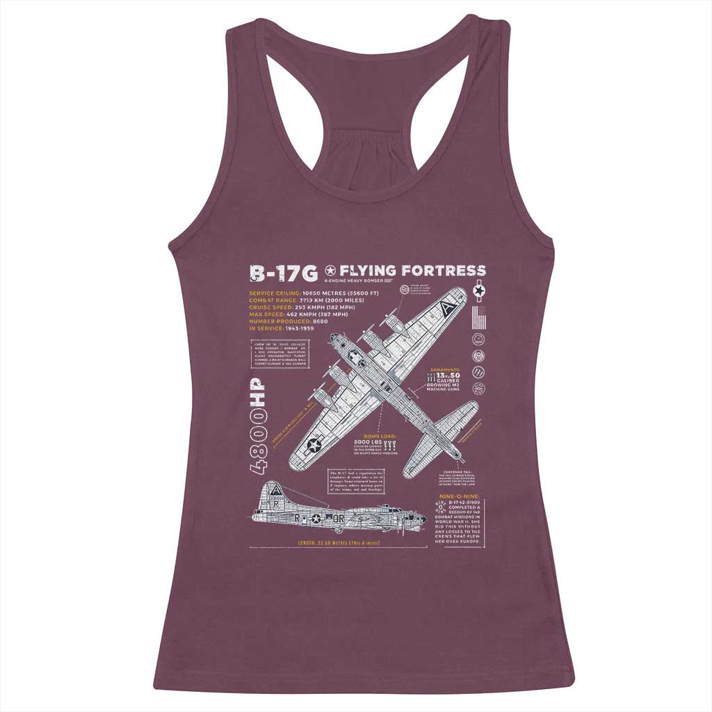 B-17 Flying Fortress Racerback Tank Top WW2 B-17G Bomber Vintage Aviation TS02 Maroon Print Your Wear