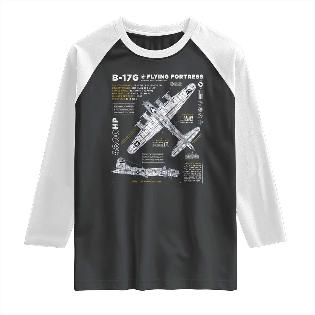 B-17 Flying Fortress Raglan Shirt WW2 B-17G Bomber Vintage Aviation TS02 Black White Print Your Wear