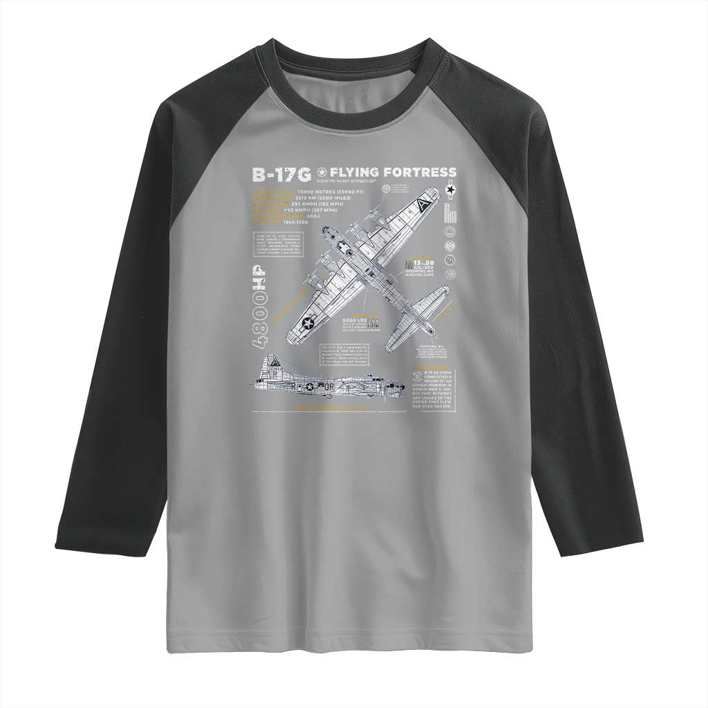 B-17 Flying Fortress Raglan Shirt WW2 B-17G Bomber Vintage Aviation TS02 Sport Gray Black Print Your Wear