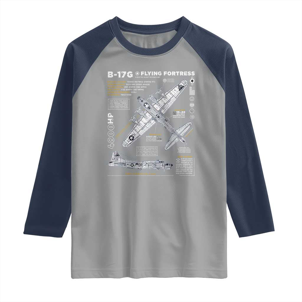 B-17 Flying Fortress Raglan Shirt WW2 B-17G Bomber Vintage Aviation TS02 Sport Gray Navy Print Your Wear
