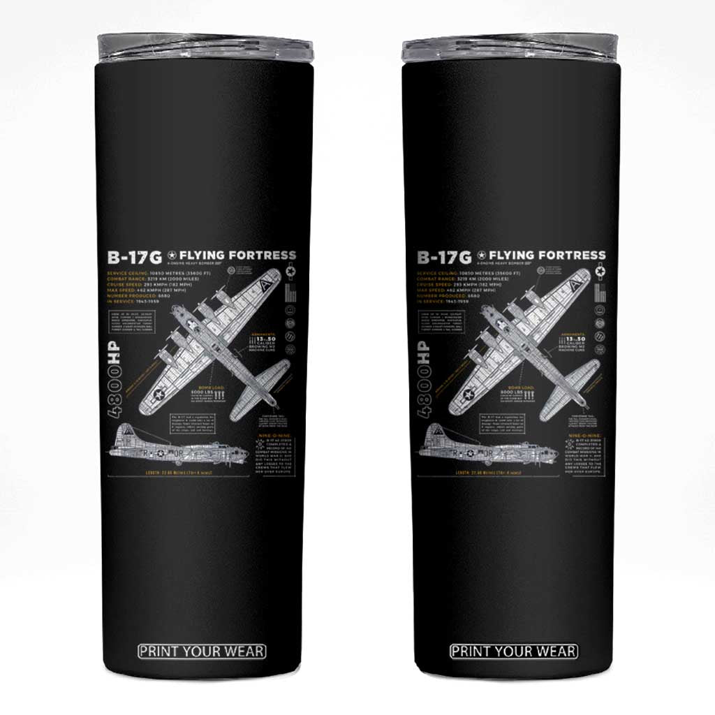 B-17 Flying Fortress Skinny Tumbler WW2 B-17G Bomber Vintage Aviation TS02 Black Print Your Wear