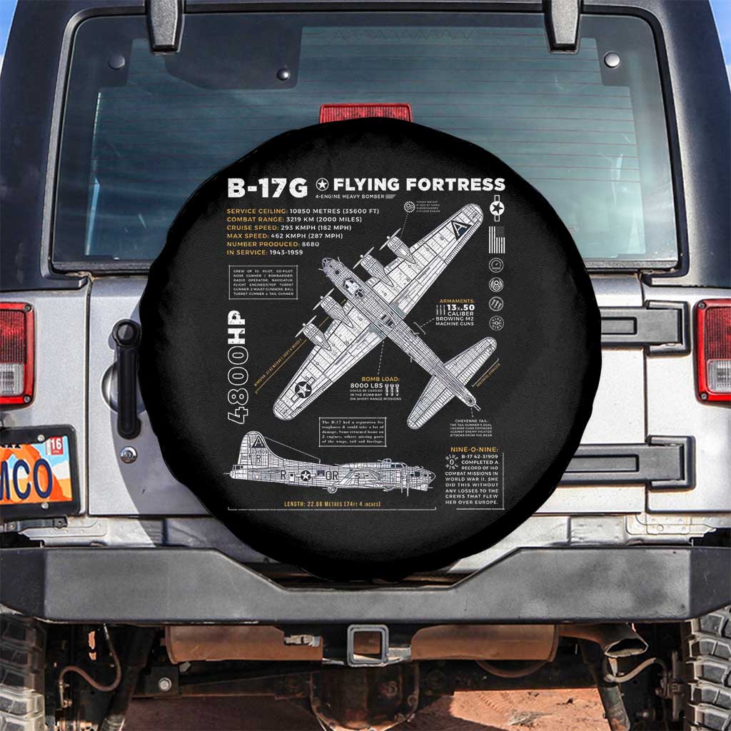 B-17 Flying Fortress Spare Tire Cover WW2 B-17G Bomber Vintage Aviation TS02 No hole Black Print Your Wear