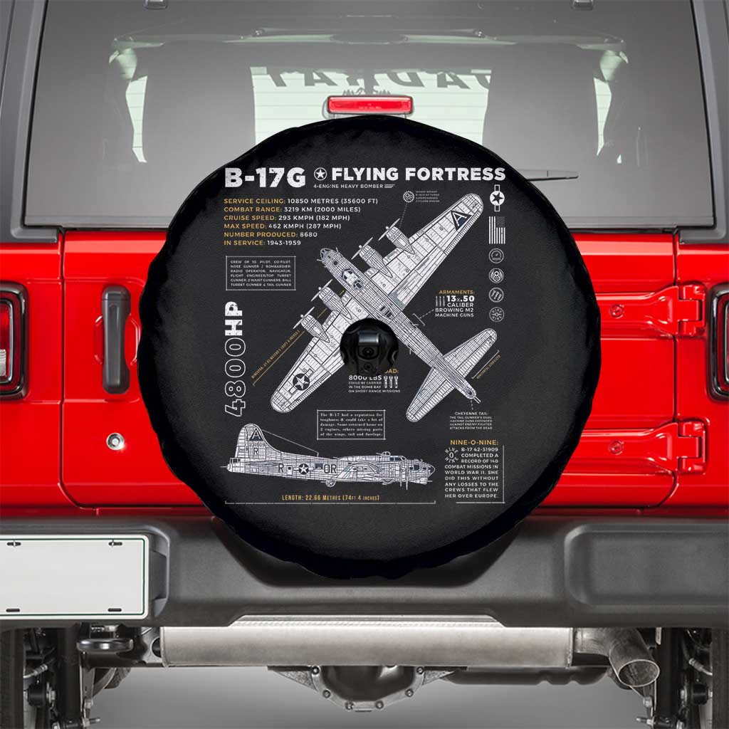 B-17 Flying Fortress Spare Tire Cover WW2 B-17G Bomber Vintage Aviation TS02 Black Print Your Wear