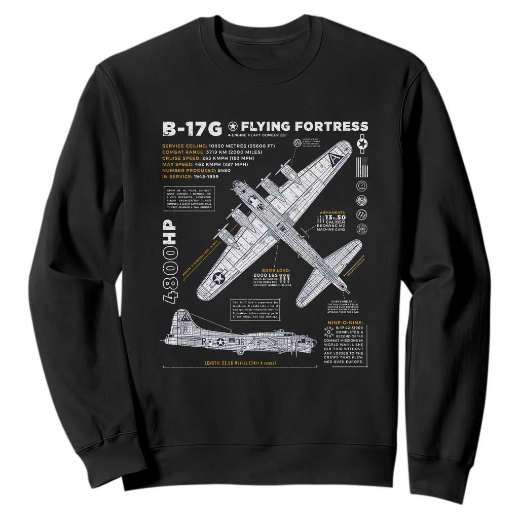 B-17 Flying Fortress Sweatshirt WW2 B-17G Bomber Vintage Aviation TS02 Black Print Your Wear