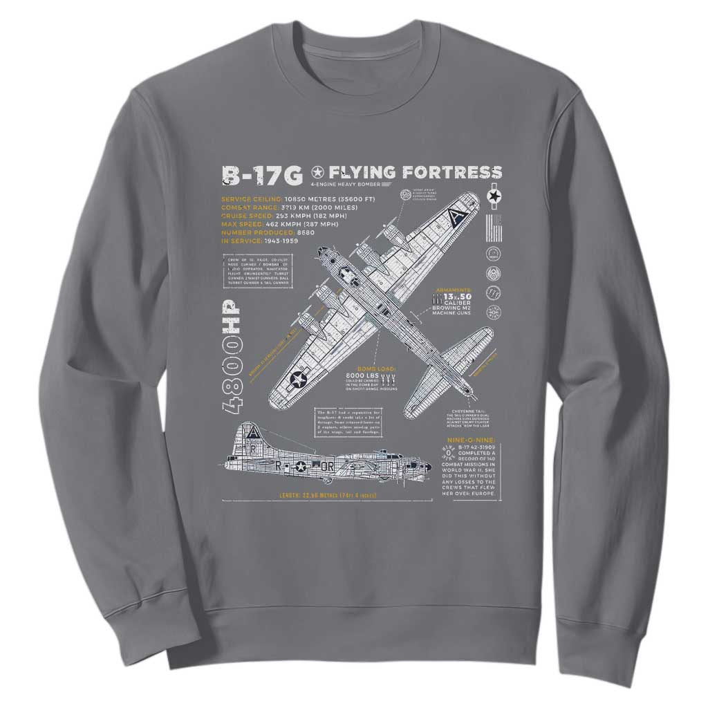 B-17 Flying Fortress Sweatshirt WW2 B-17G Bomber Vintage Aviation TS02 Charcoal Print Your Wear