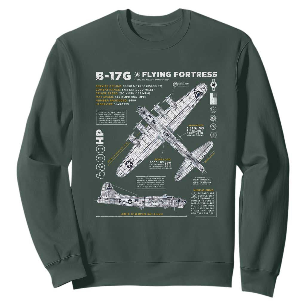 B-17 Flying Fortress Sweatshirt WW2 B-17G Bomber Vintage Aviation TS02 Dark Forest Green Print Your Wear