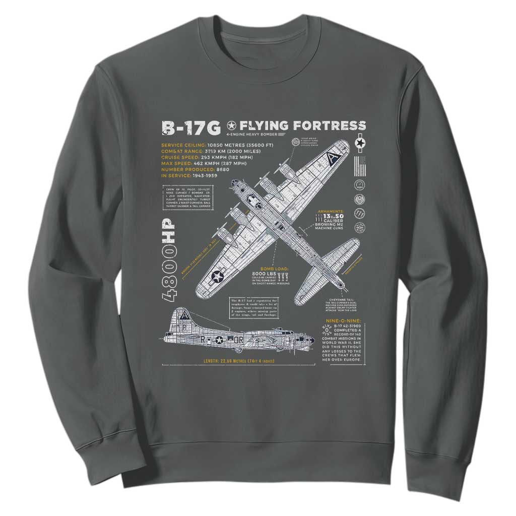B-17 Flying Fortress Sweatshirt WW2 B-17G Bomber Vintage Aviation TS02 Dark Heather Print Your Wear
