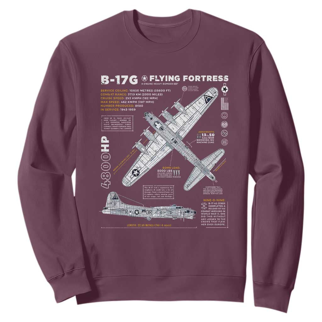 B-17 Flying Fortress Sweatshirt WW2 B-17G Bomber Vintage Aviation TS02 Maroon Print Your Wear