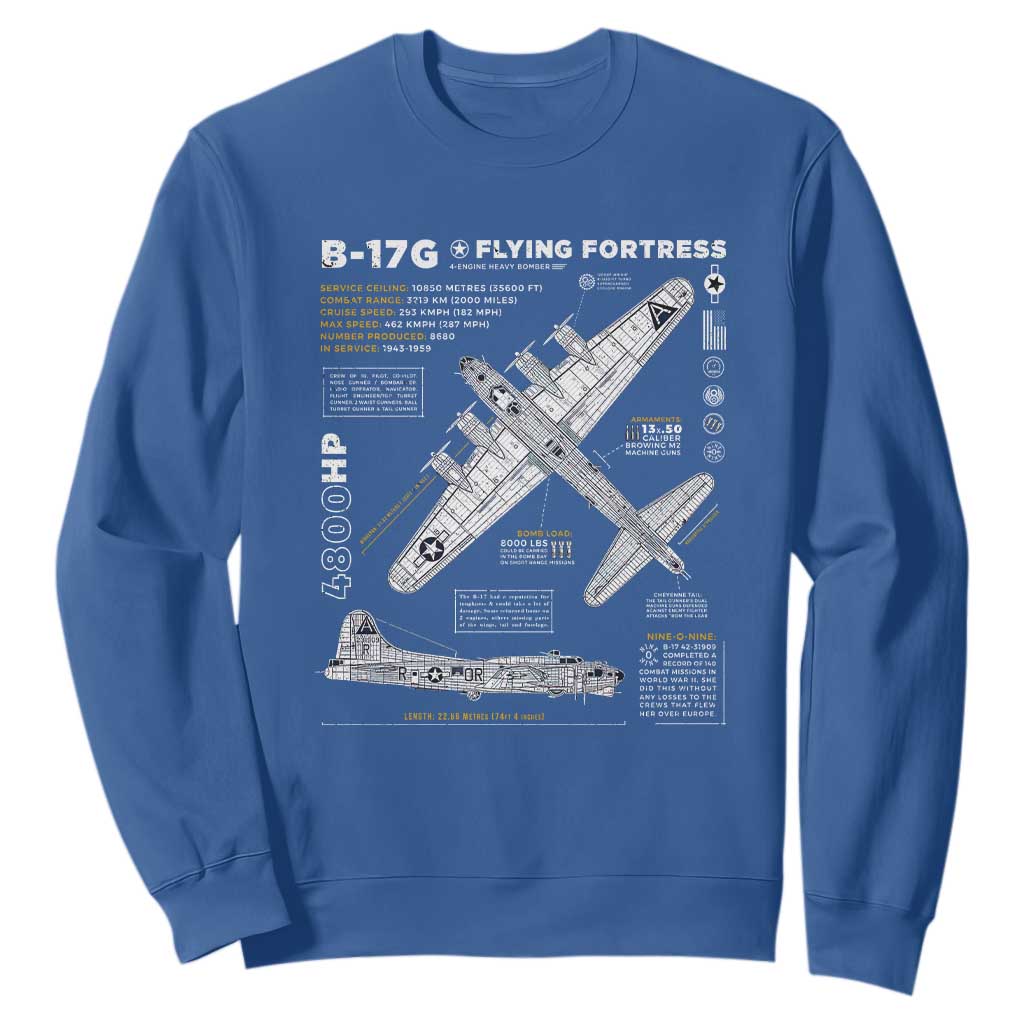 B-17 Flying Fortress Sweatshirt WW2 B-17G Bomber Vintage Aviation TS02 Royal Blue Print Your Wear