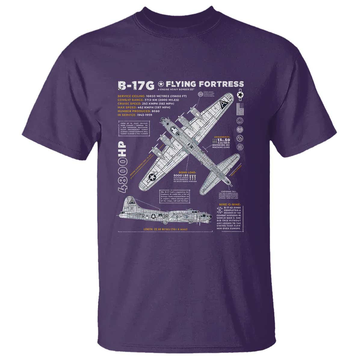 B-17 Flying Fortress T Shirt WW2 B-17G Bomber Vintage Aviation TS02 Purple Print Your Wear
