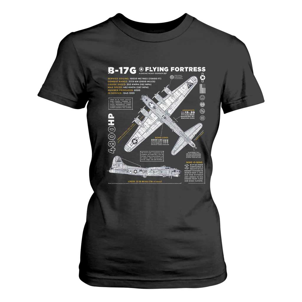 B-17 Flying Fortress T Shirt For Women WW2 B-17G Bomber Vintage Aviation TS02 Black Print Your Wear