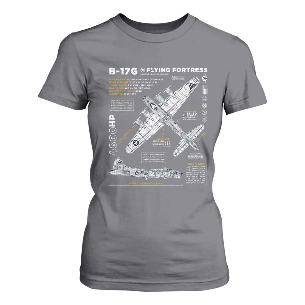 B-17 Flying Fortress T Shirt For Women WW2 B-17G Bomber Vintage Aviation TS02 Charcoal Print Your Wear