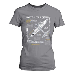B-17 Flying Fortress T Shirt For Women WW2 B-17G Bomber Vintage Aviation TS02 Charcoal Print Your Wear