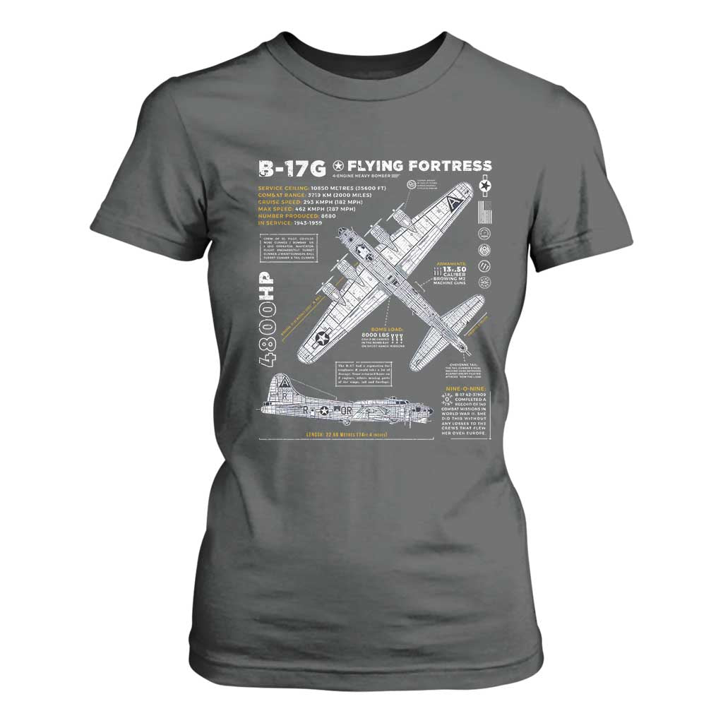 B-17 Flying Fortress T Shirt For Women WW2 B-17G Bomber Vintage Aviation TS02 Dark Heather Print Your Wear