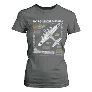 B-17 Flying Fortress T Shirt For Women WW2 B-17G Bomber Vintage Aviation TS02 Dark Heather Print Your Wear