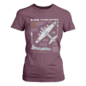 B-17 Flying Fortress T Shirt For Women WW2 B-17G Bomber Vintage Aviation TS02 Maroon Print Your Wear