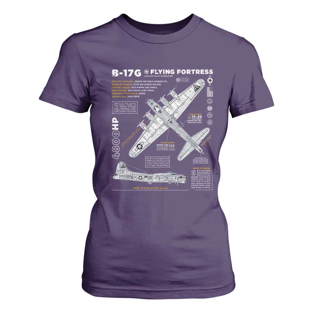 B-17 Flying Fortress T Shirt For Women WW2 B-17G Bomber Vintage Aviation TS02 Purple Print Your Wear
