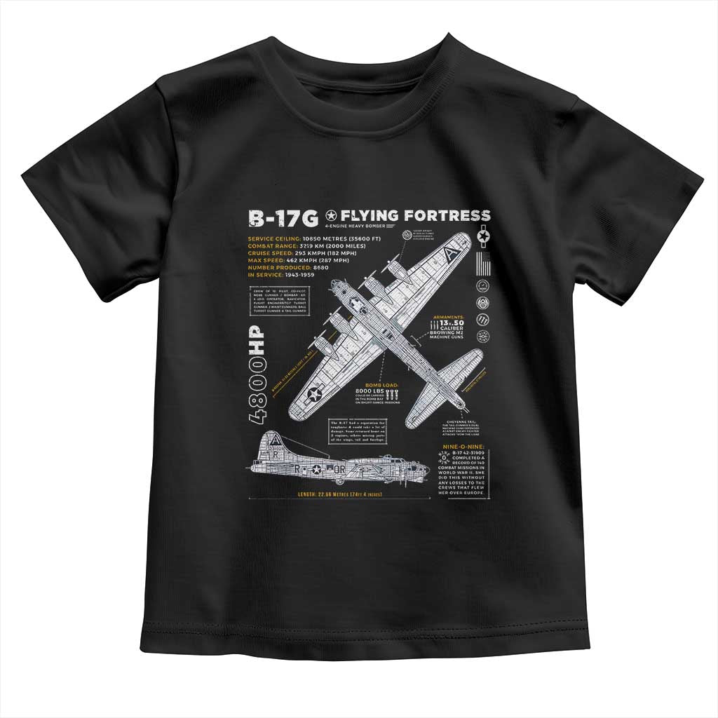 B-17 Flying Fortress Toddler T Shirt WW2 B-17G Bomber Vintage Aviation TS02 Black Print Your Wear