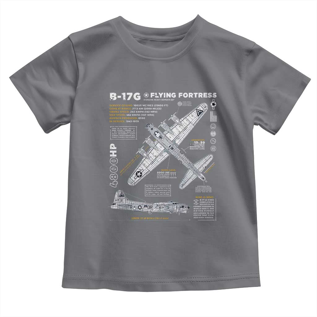 B-17 Flying Fortress Toddler T Shirt WW2 B-17G Bomber Vintage Aviation TS02 Charcoal Print Your Wear